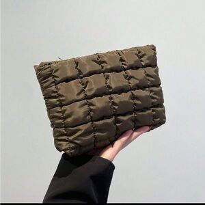 Coffee Brown Puffer Clutch / Make‎ Up Case
